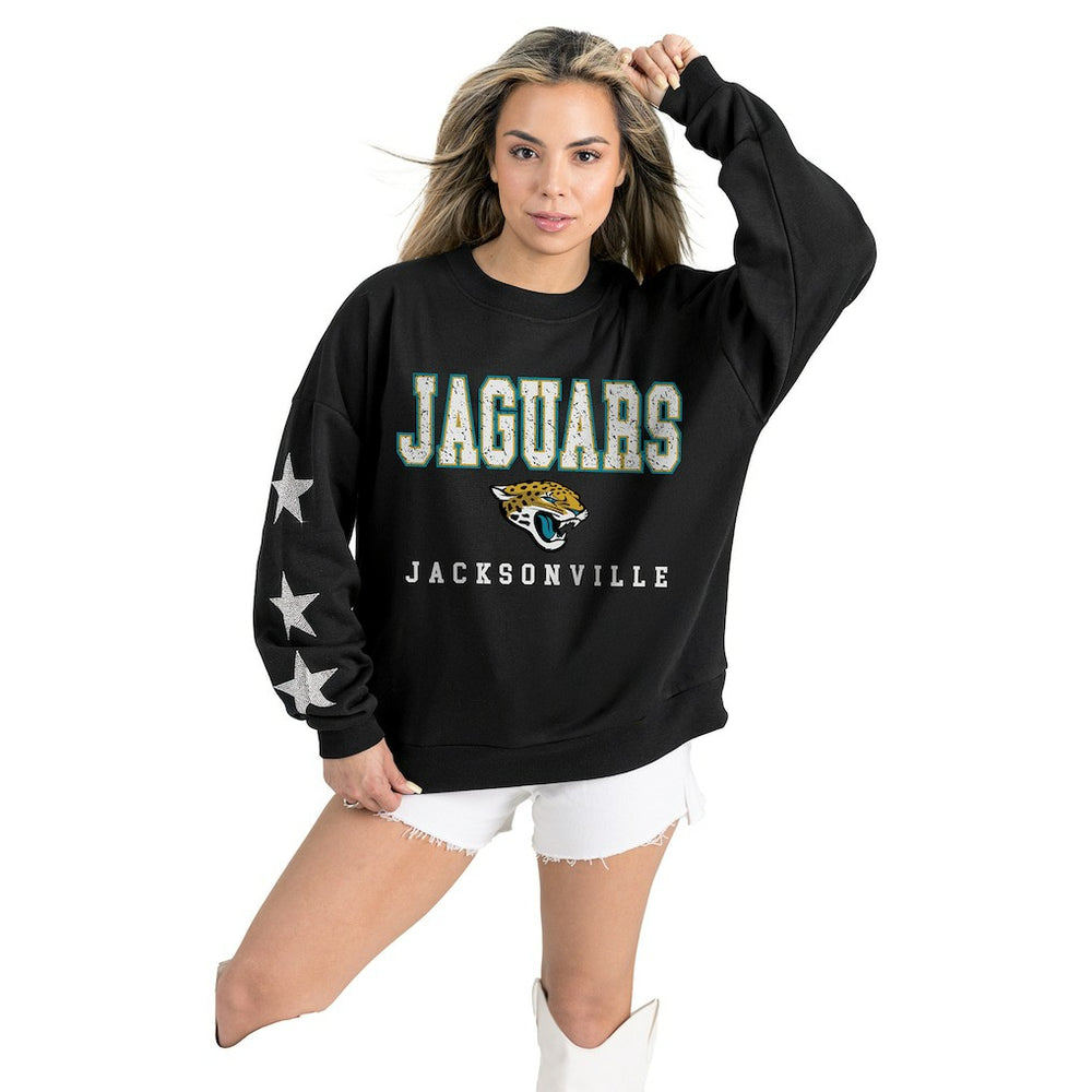 Jacksonville Jaguars Gameday Couture Women's Velocity Relaxed Rhinestone Pullover Sweatshirt - Black Pullover