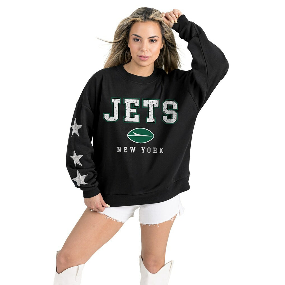 New York Jets Gameday Couture Women's Velocity Relaxed Rhinestone Pullover Sweatshirt - Black Pullover