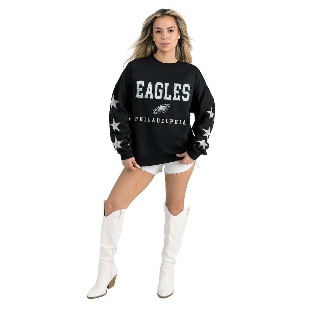Philadelphia Eagles Gameday Couture Women's Velocity Relaxed Rhinestone Pullover Sweatshirt - Black Pullover