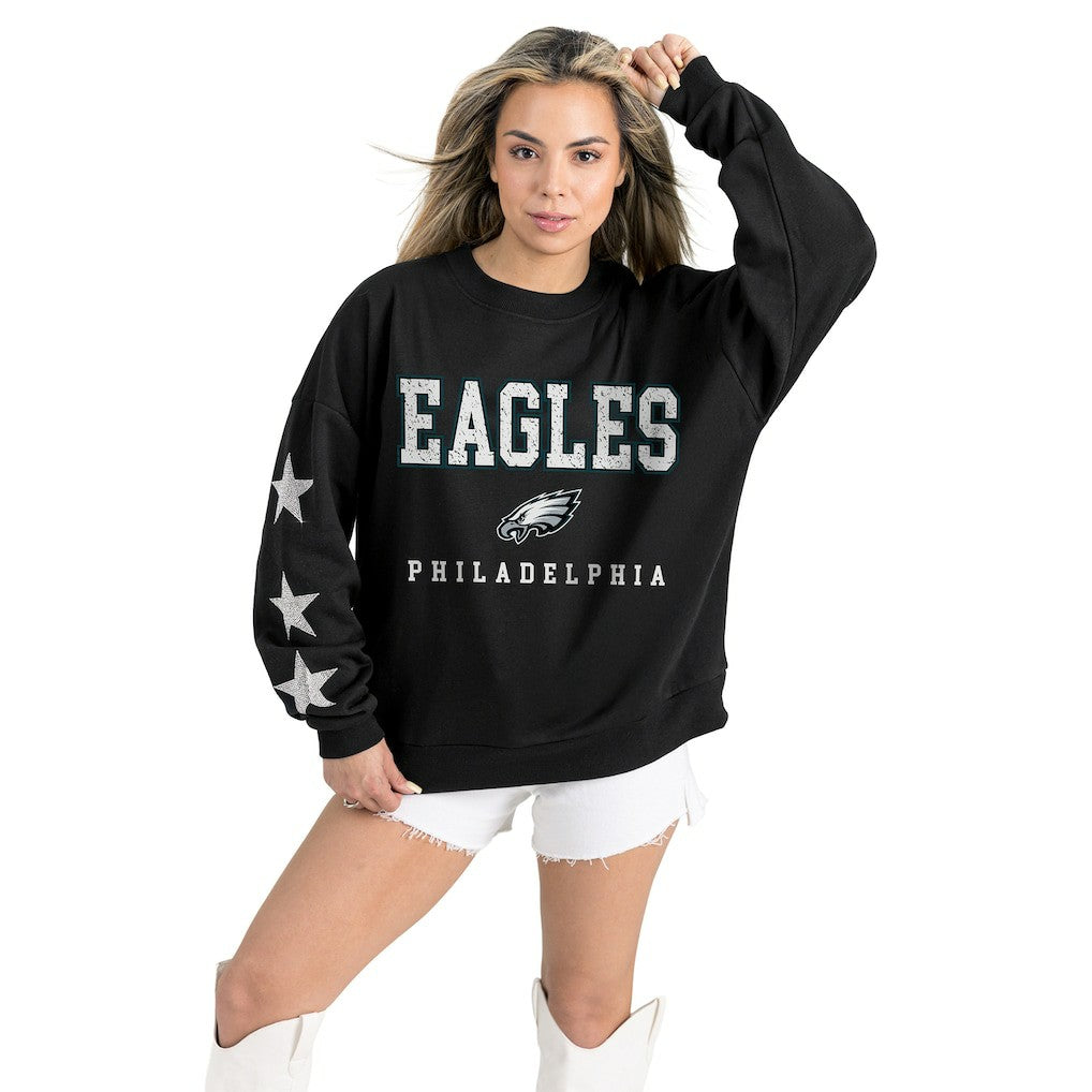 Philadelphia Eagles Gameday Couture Women's Velocity Relaxed Rhinestone Pullover Sweatshirt - Black Pullover