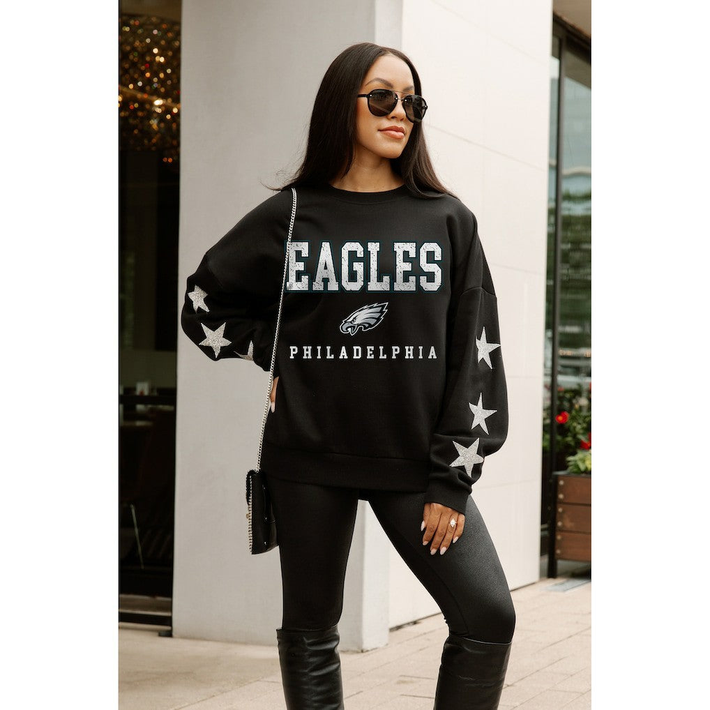 Philadelphia Eagles Gameday Couture Women's Velocity Relaxed Rhinestone Pullover Sweatshirt - Black Pullover