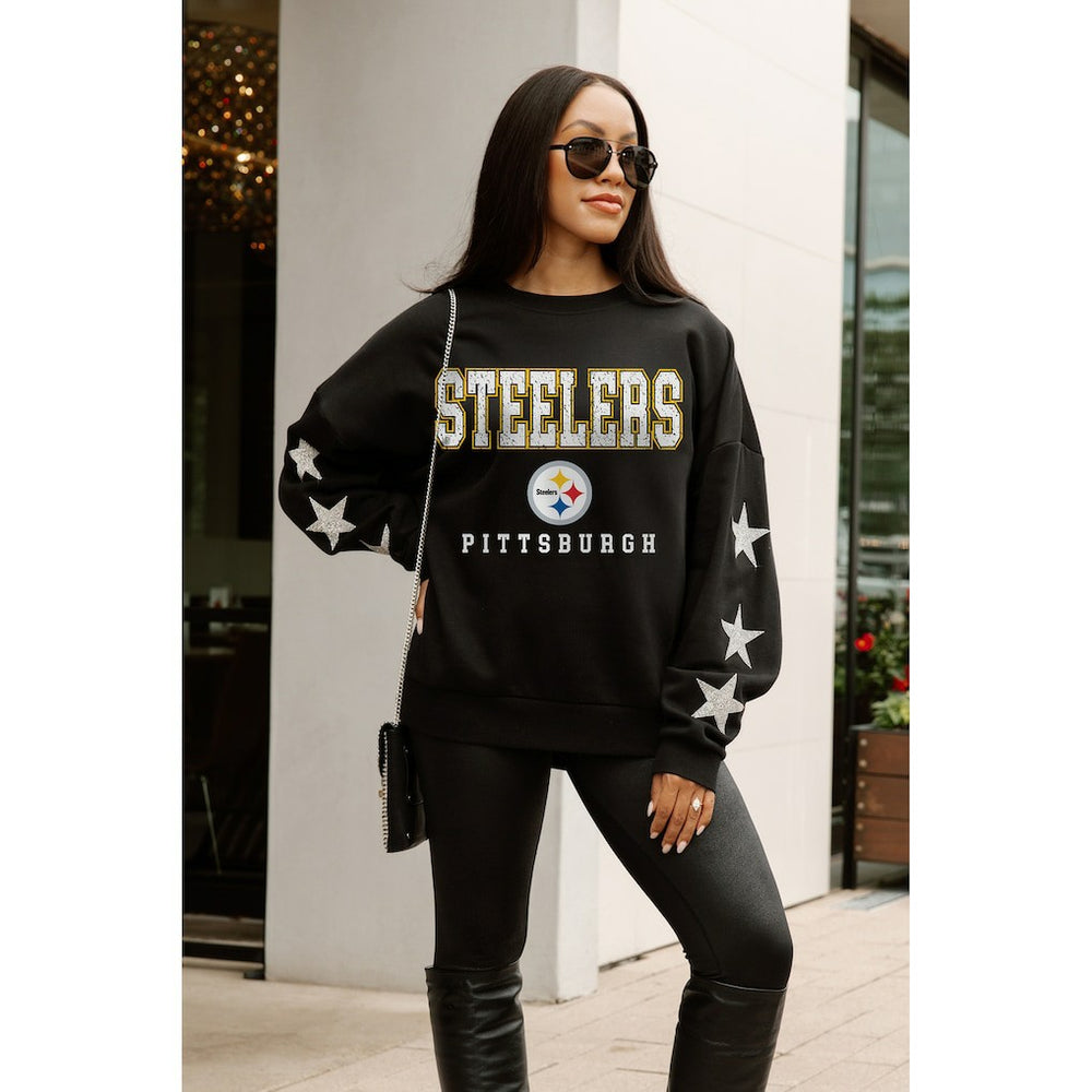 Pittsburgh Steelers Gameday Couture Women's Velocity Relaxed Rhinestone Pullover Sweatshirt - Black Pullover