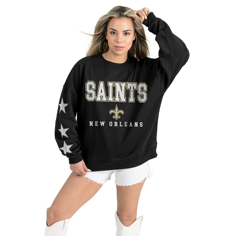 New Orleans Saints Gameday Couture Women's Velocity Relaxed Rhinestone Pullover Sweatshirt - Black Pullover