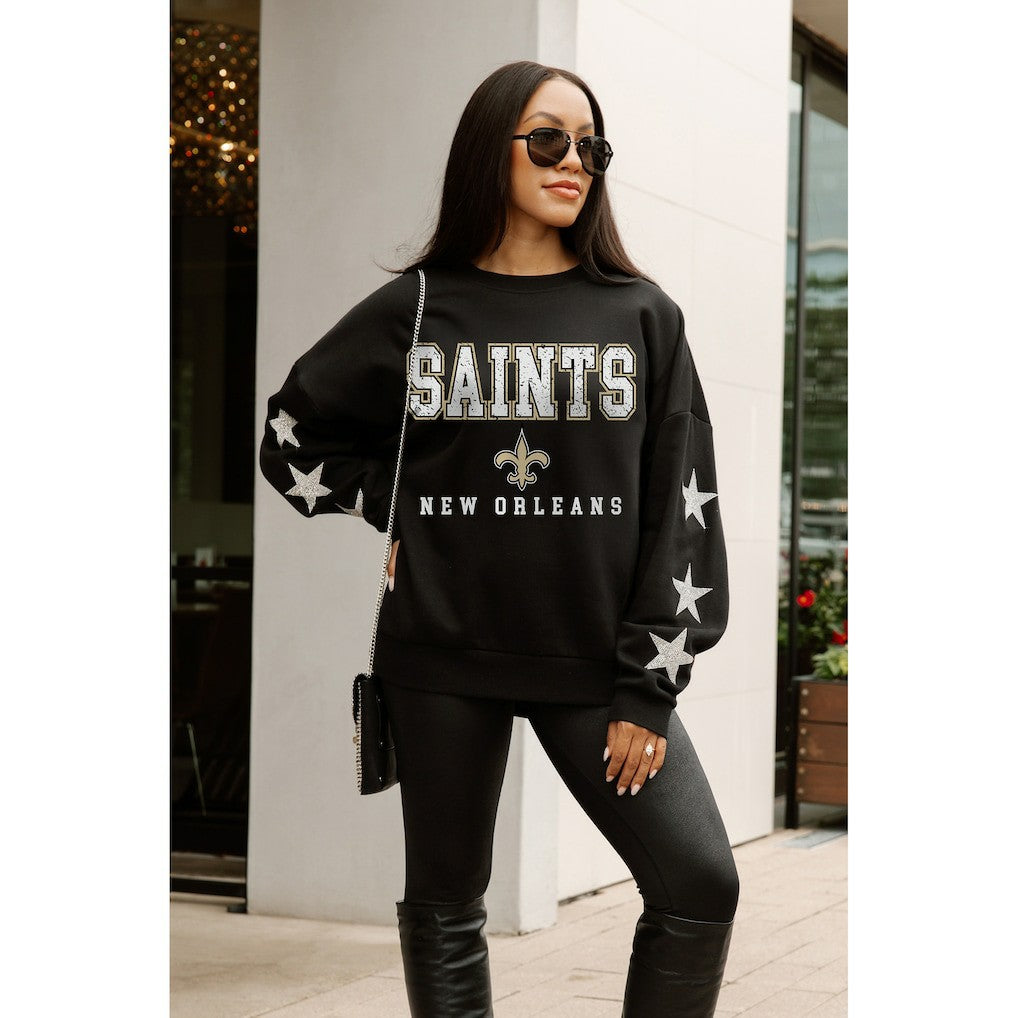 New Orleans Saints Gameday Couture Women's Velocity Relaxed Rhinestone Pullover Sweatshirt - Black Pullover