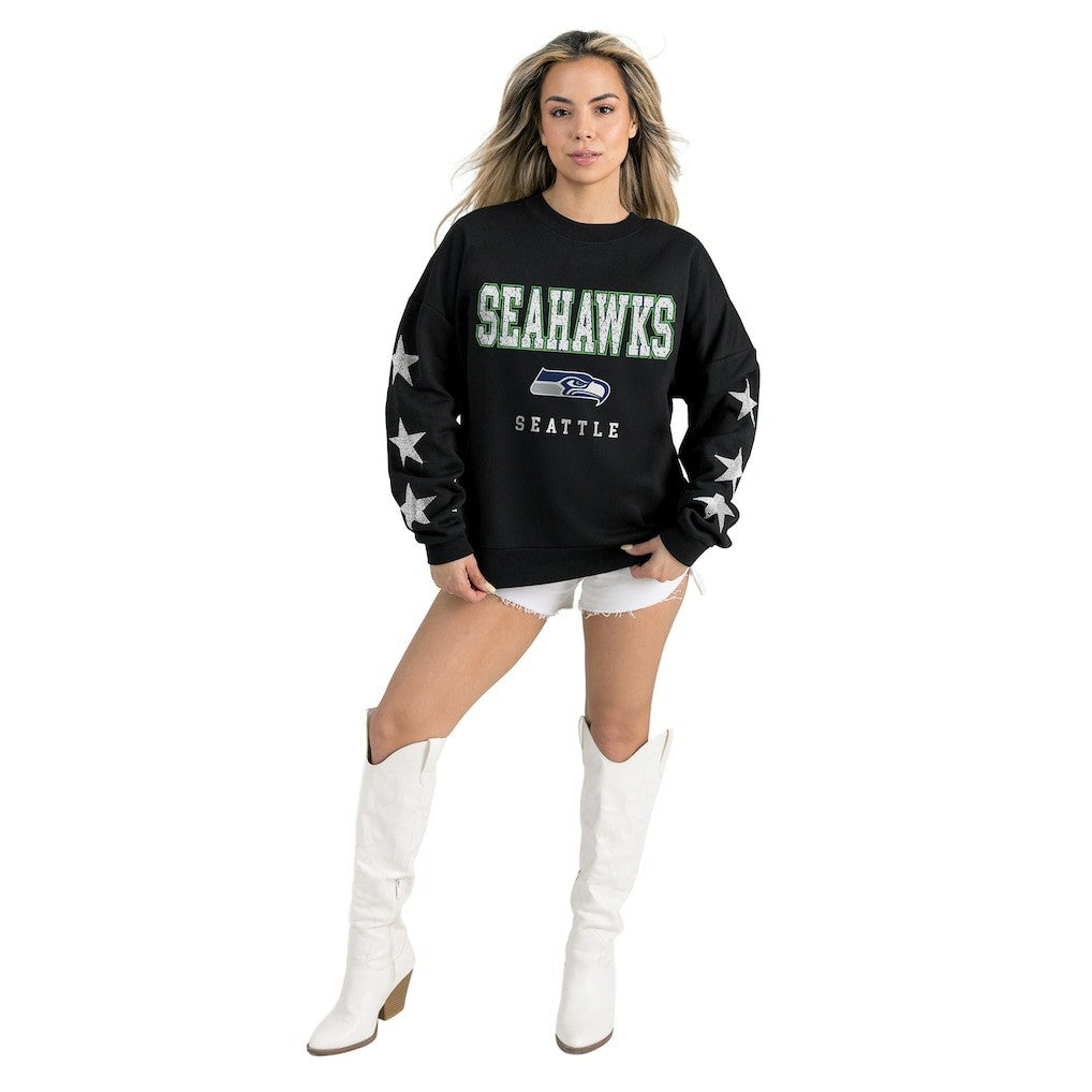 Seattle Seahawks Gameday Couture Women's Velocity Relaxed Rhinestone Pullover Sweatshirt - Black Pullover