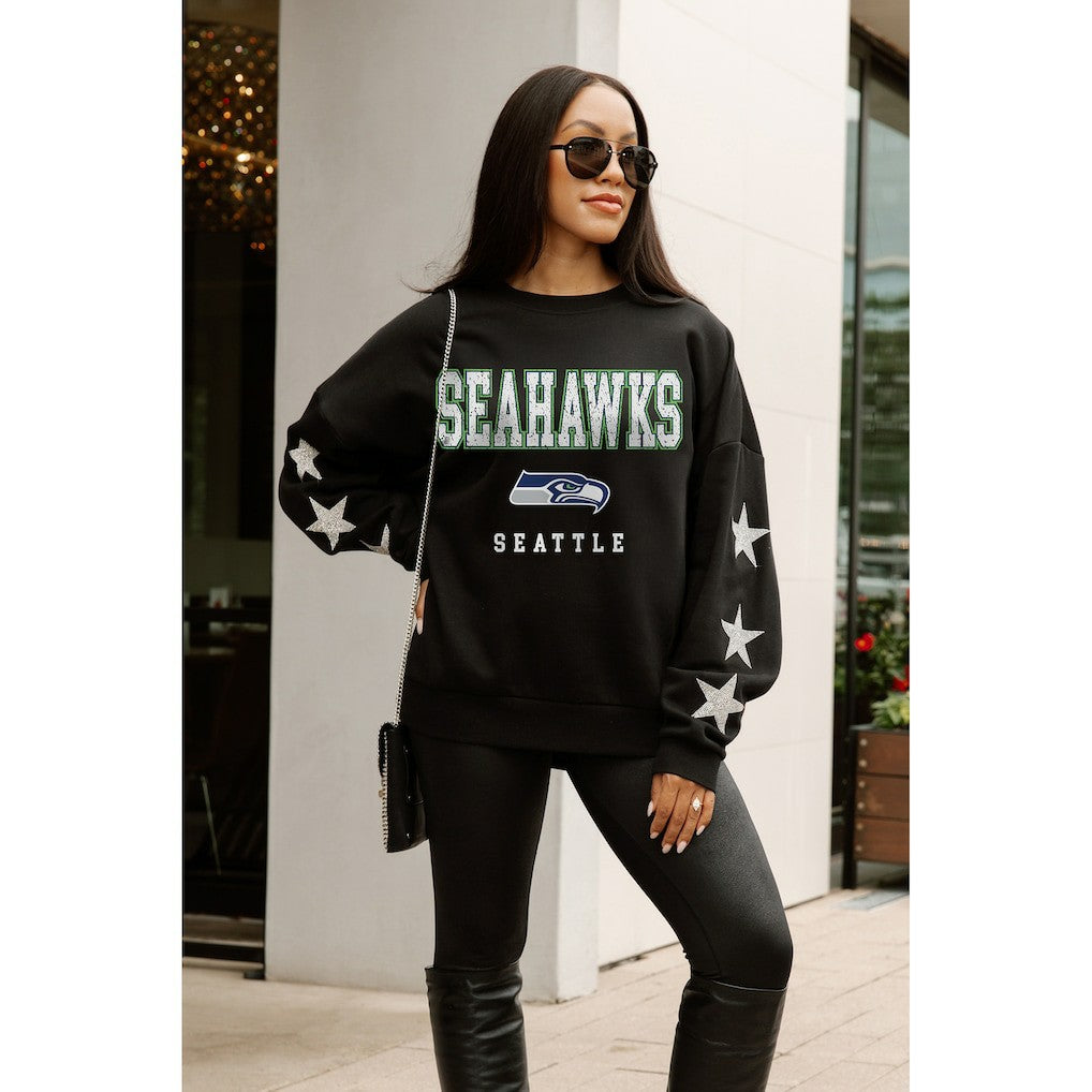 Seattle Seahawks Gameday Couture Women's Velocity Relaxed Rhinestone Pullover Sweatshirt - Black Pullover