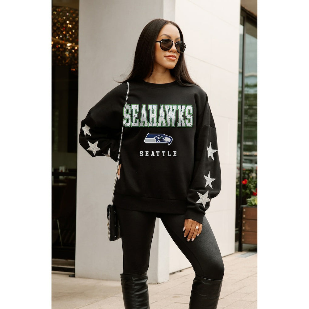 Seattle Seahawks Gameday Couture Women's Velocity Relaxed Rhinestone Pullover Sweatshirt - Black Pullover