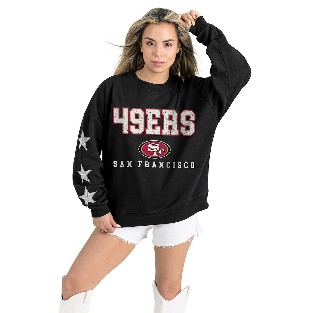 San Francisco 49ers Gameday Couture Women's Velocity Relaxed Rhinestone Pullover Sweatshirt - Black Pullover