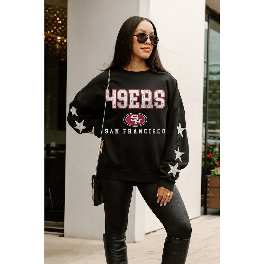 San Francisco 49ers Gameday Couture Women's Velocity Relaxed Rhinestone Pullover Sweatshirt - Black Pullover
