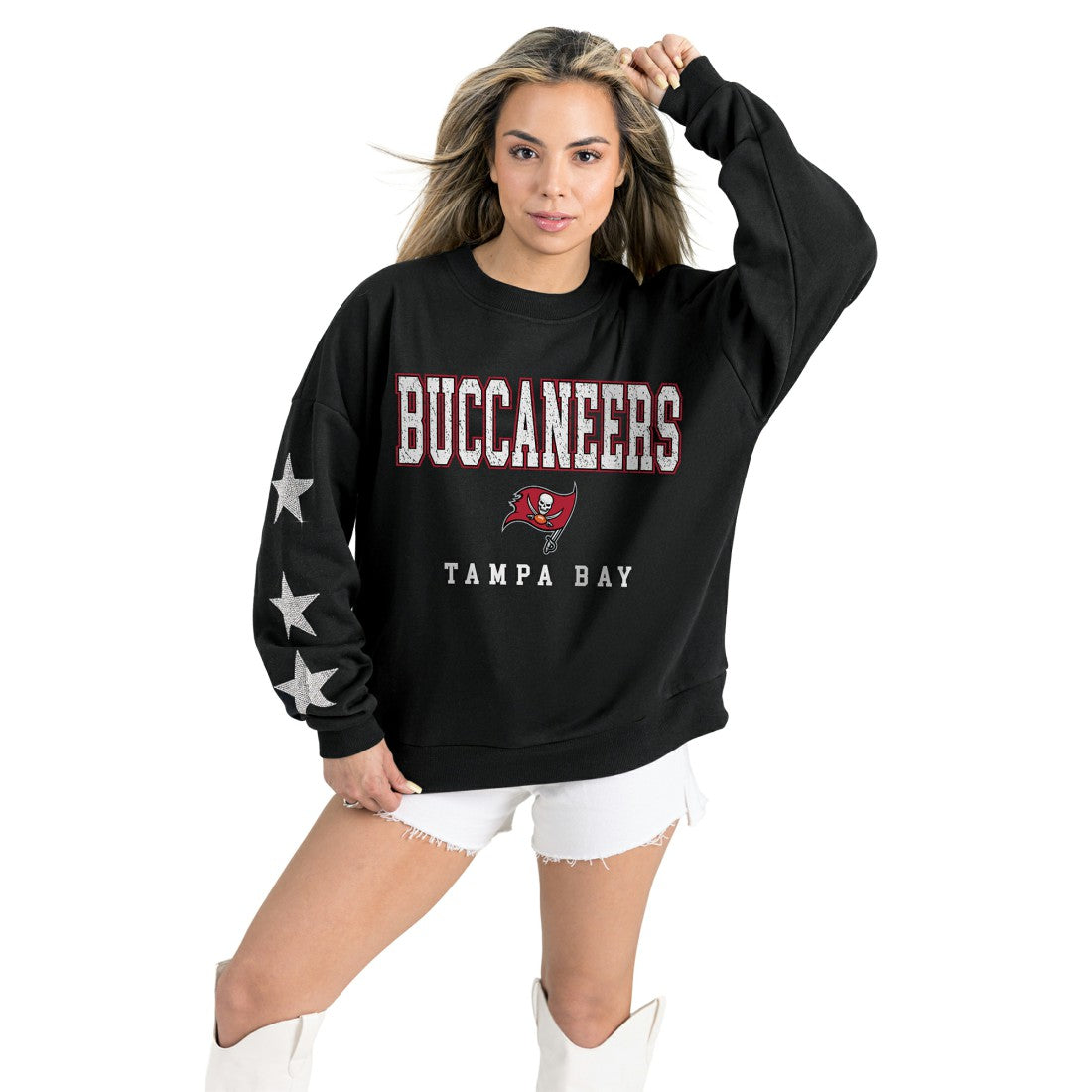 Tampa Bay Buccaneers Gameday Couture Women's Velocity Relaxed Rhinestone Pullover Sweatshirt - Black Pullover