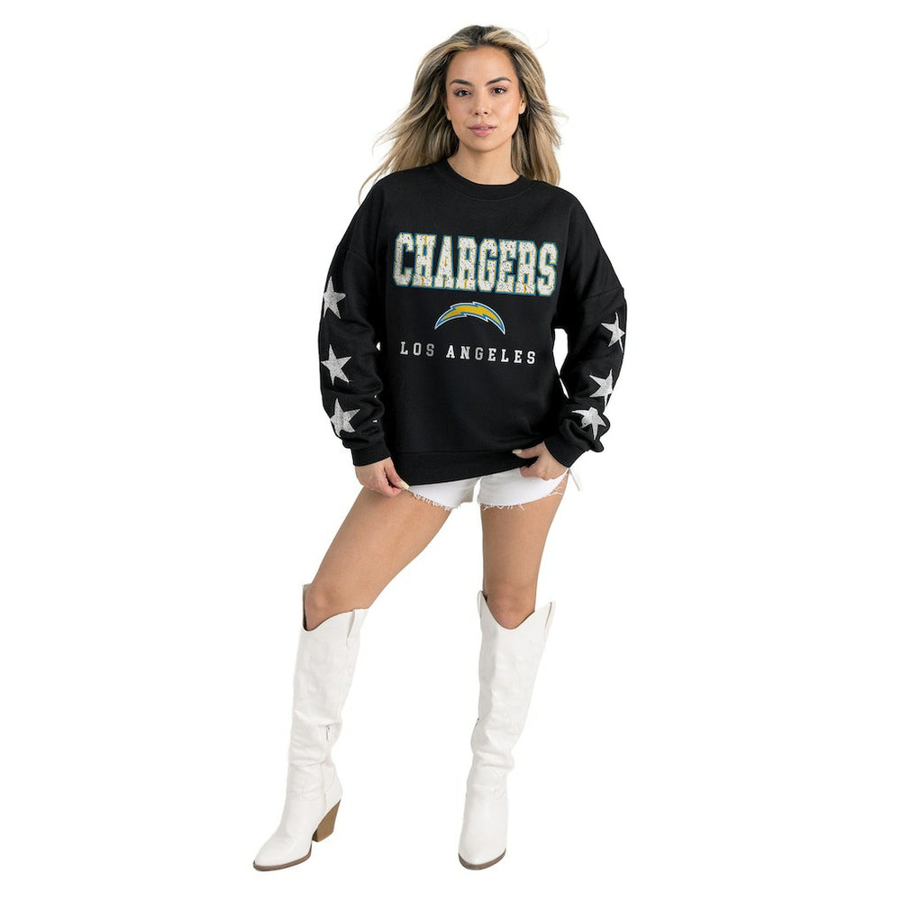 Los Angeles Chargers Gameday Couture Women's Velocity Relaxed Rhinestone Pullover Sweatshirt - Black Pullover
