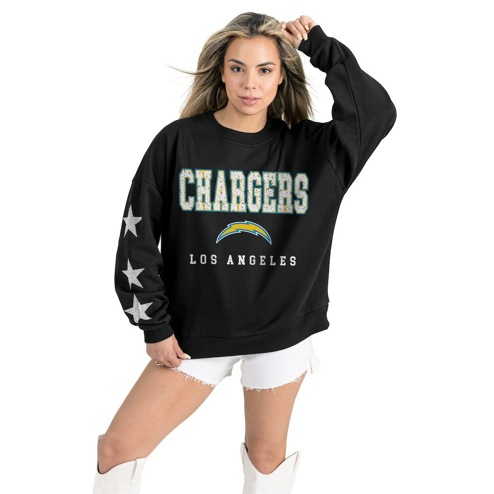 Los Angeles Chargers Gameday Couture Women's Velocity Relaxed Rhinestone Pullover Sweatshirt - Black Pullover