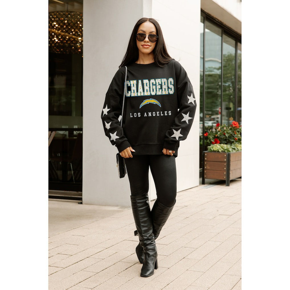 Los Angeles Chargers Gameday Couture Women's Velocity Relaxed Rhinestone Pullover Sweatshirt - Black Pullover