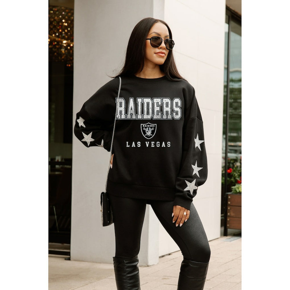 Las Vegas Raiders Gameday Couture Women's Velocity Relaxed Rhinestone Pullover Sweatshirt - Black Pullover