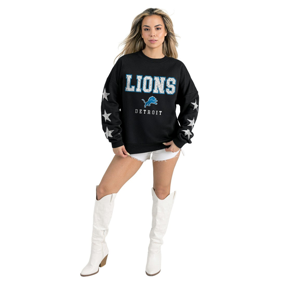 Detroit Lions Gameday Couture Women's Velocity Relaxed Rhinestone Pullover Sweatshirt - Black Pullover