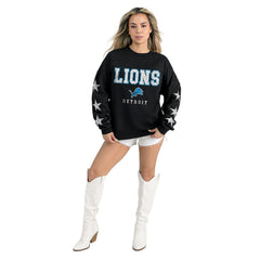 Detroit Lions Gameday Couture Women's Velocity Relaxed Rhinestone Pullover Sweatshirt - Black Pullover