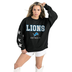 Detroit Lions Gameday Couture Women's Velocity Relaxed Rhinestone Pullover Sweatshirt - Black Pullover