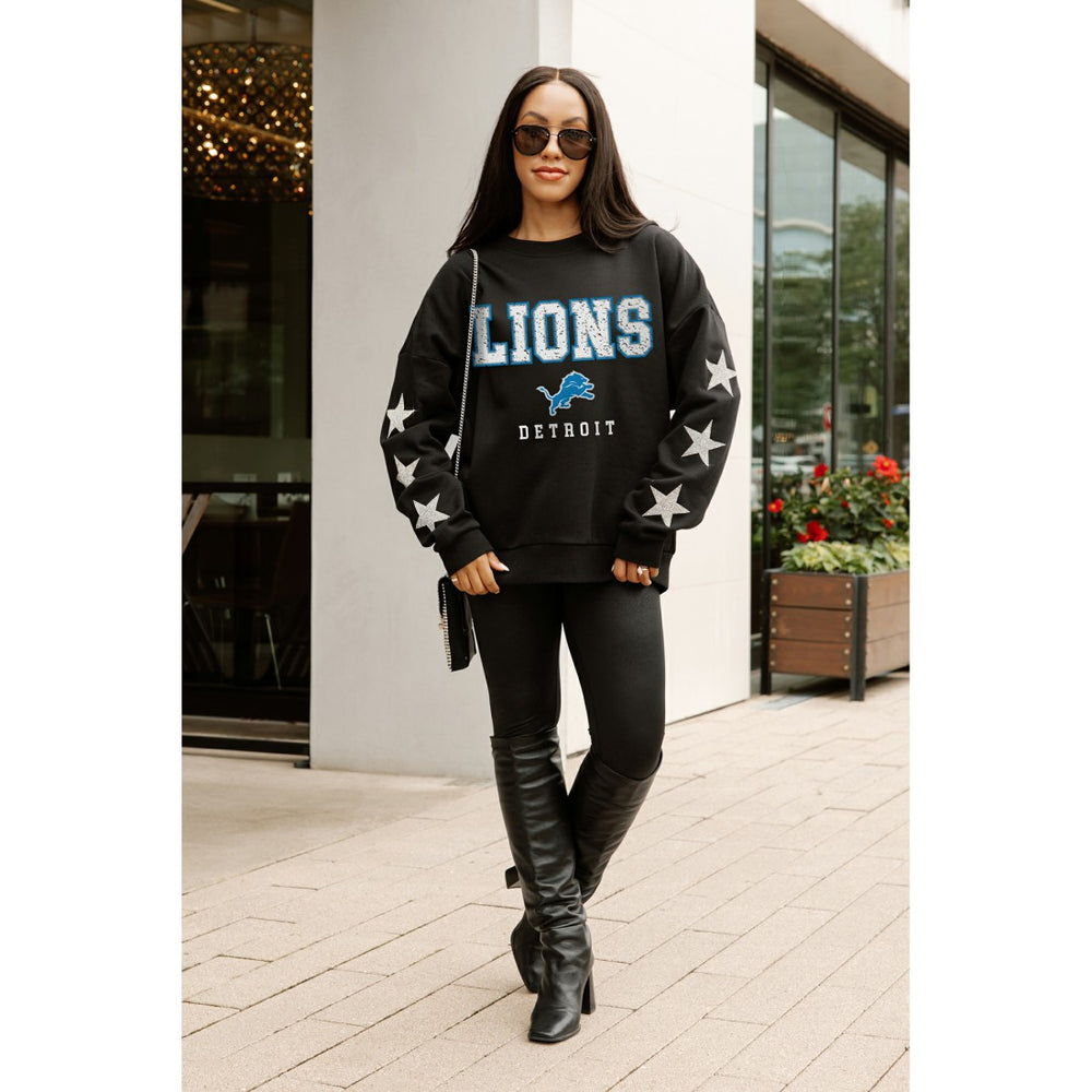 Detroit Lions Gameday Couture Women's Velocity Relaxed Rhinestone Pullover Sweatshirt - Black Pullover