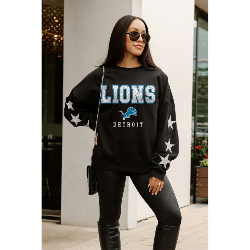 Detroit Lions Gameday Couture Women's Velocity Relaxed Rhinestone Pullover Sweatshirt - Black Pullover