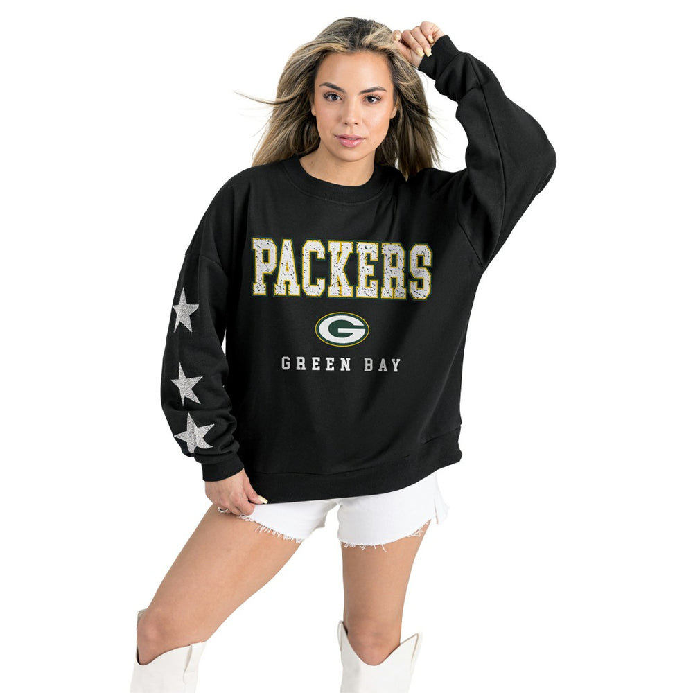 Green Bay Packers Gameday Couture Women's Velocity Relaxed Rhinestone Pullover Sweatshirt - Black Pullover