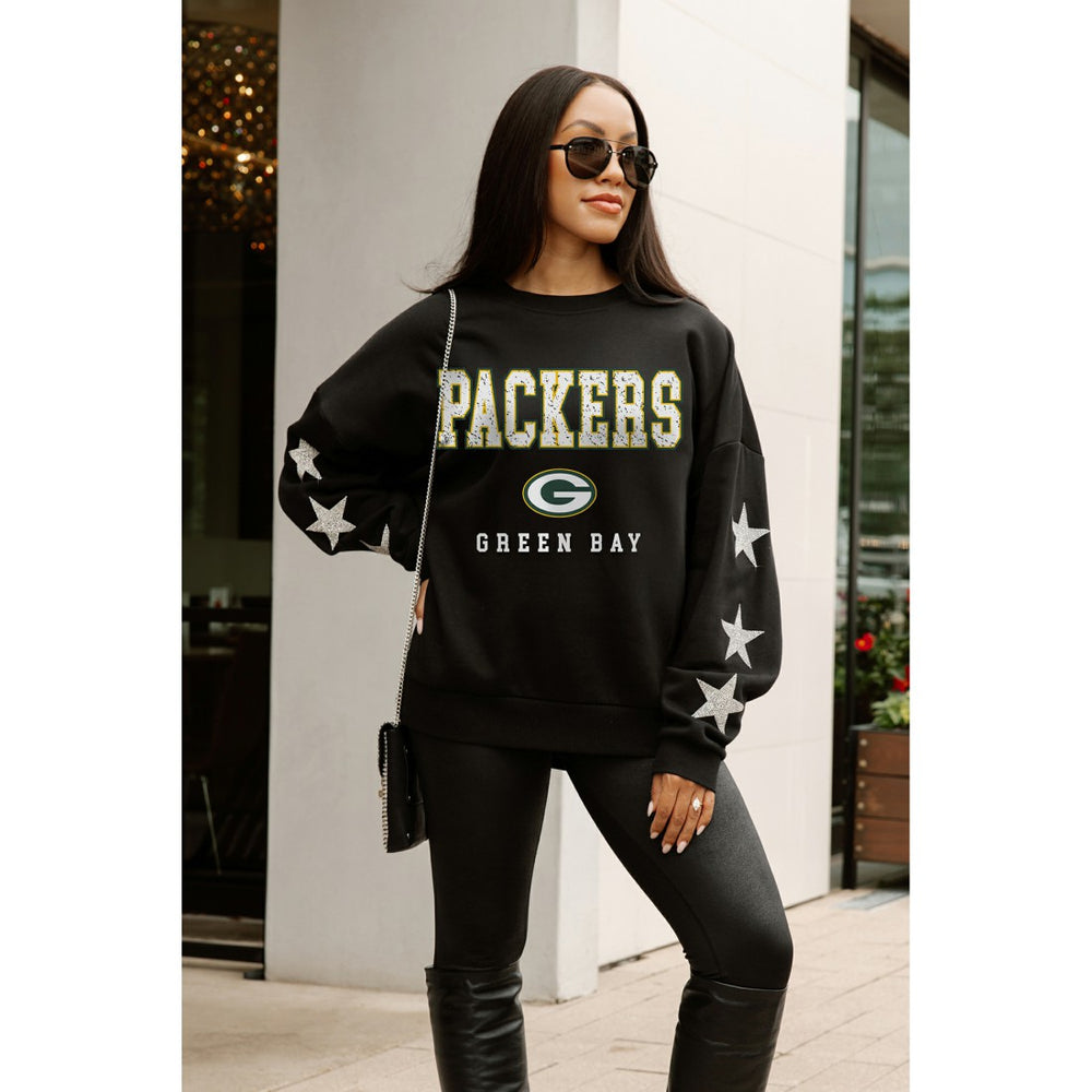 Green Bay Packers Gameday Couture Women's Velocity Relaxed Rhinestone Pullover Sweatshirt - Black Pullover