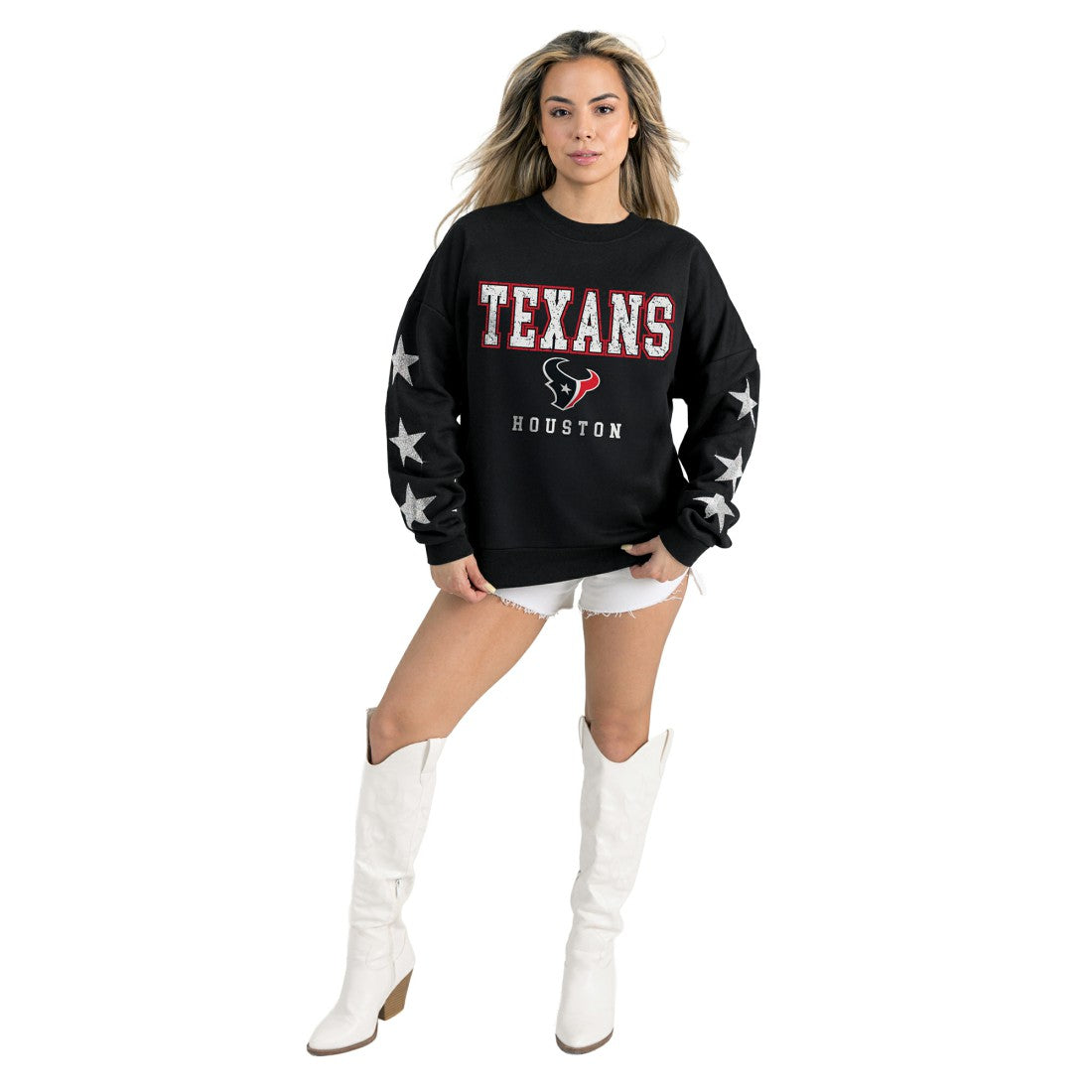 Houston Texans Gameday Couture Women's Velocity Relaxed Rhinestone Pullover Sweatshirt - Black Pullover