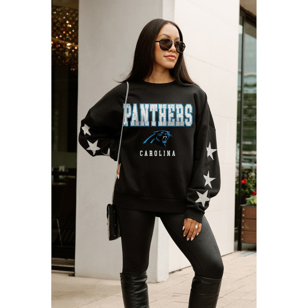 Carolina Panthers Gameday Couture Women's Velocity Relaxed Rhinestone Pullover Sweatshirt - Black Pullover