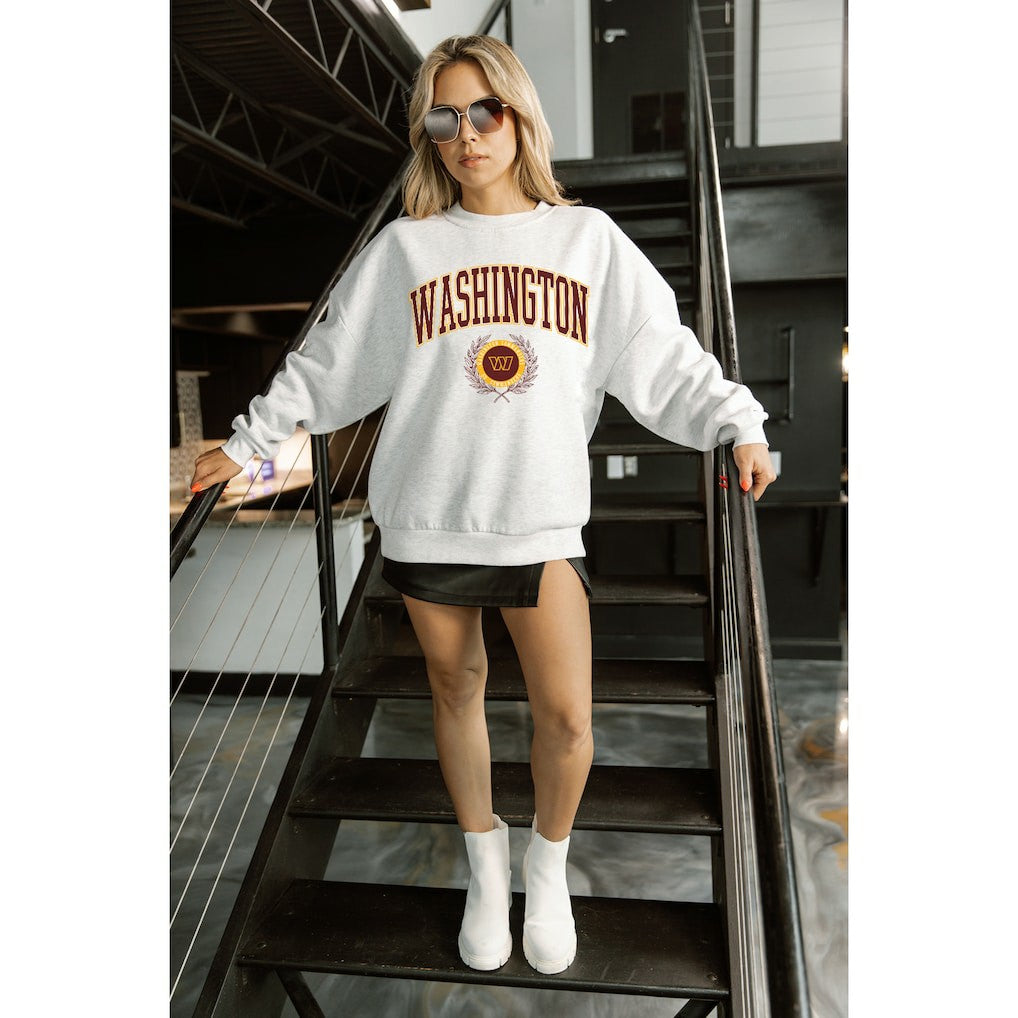 Washington Commanders Gameday Couture Women's Traditional Logo Oversized Premium Fleece Pullover Sweatshirt - Ash Pullover