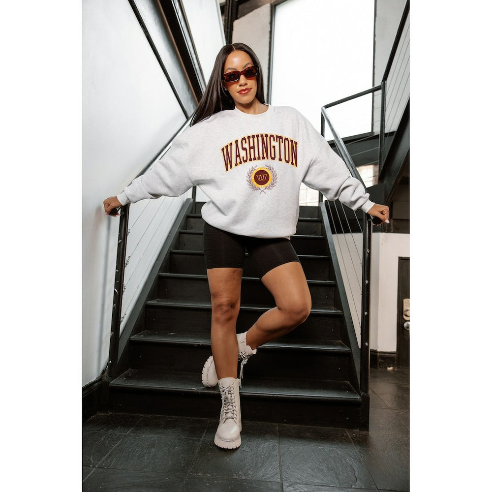 Washington Commanders Gameday Couture Women's Traditional Logo Oversized Premium Fleece Pullover Sweatshirt - Ash Pullover