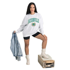 Jacksonville Jaguars Gameday Couture Women's Traditional Logo Oversized Premium Fleece Pullover Sweatshirt - Ash Pullover