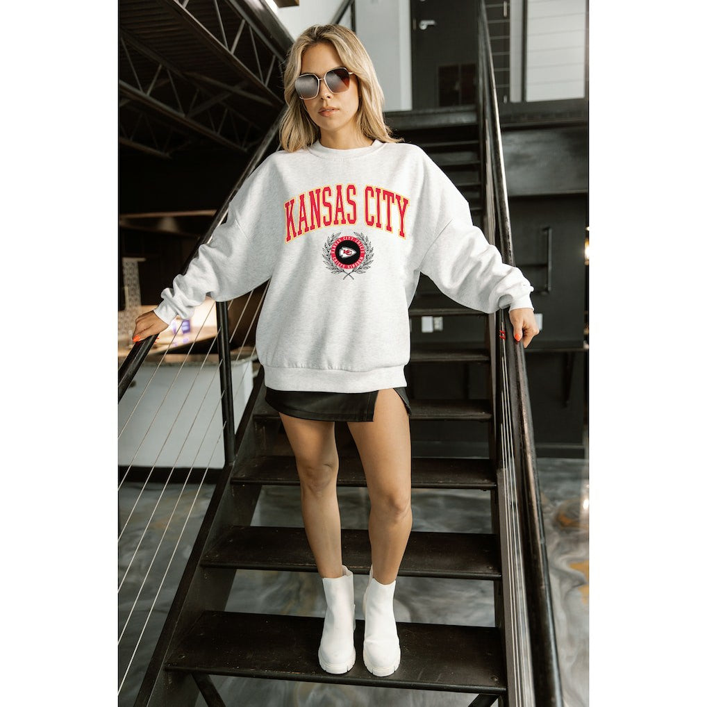 Kansas City Chiefs Gameday Couture Women's Traditional Logo Oversized Premium Fleece Pullover Sweatshirt - Ash Pullover
