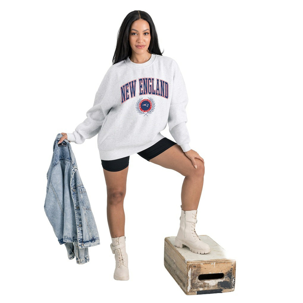New England Patriots Gameday Couture Women's Traditional Logo Oversized Premium Fleece Pullover Sweatshirt - Ash Pullover