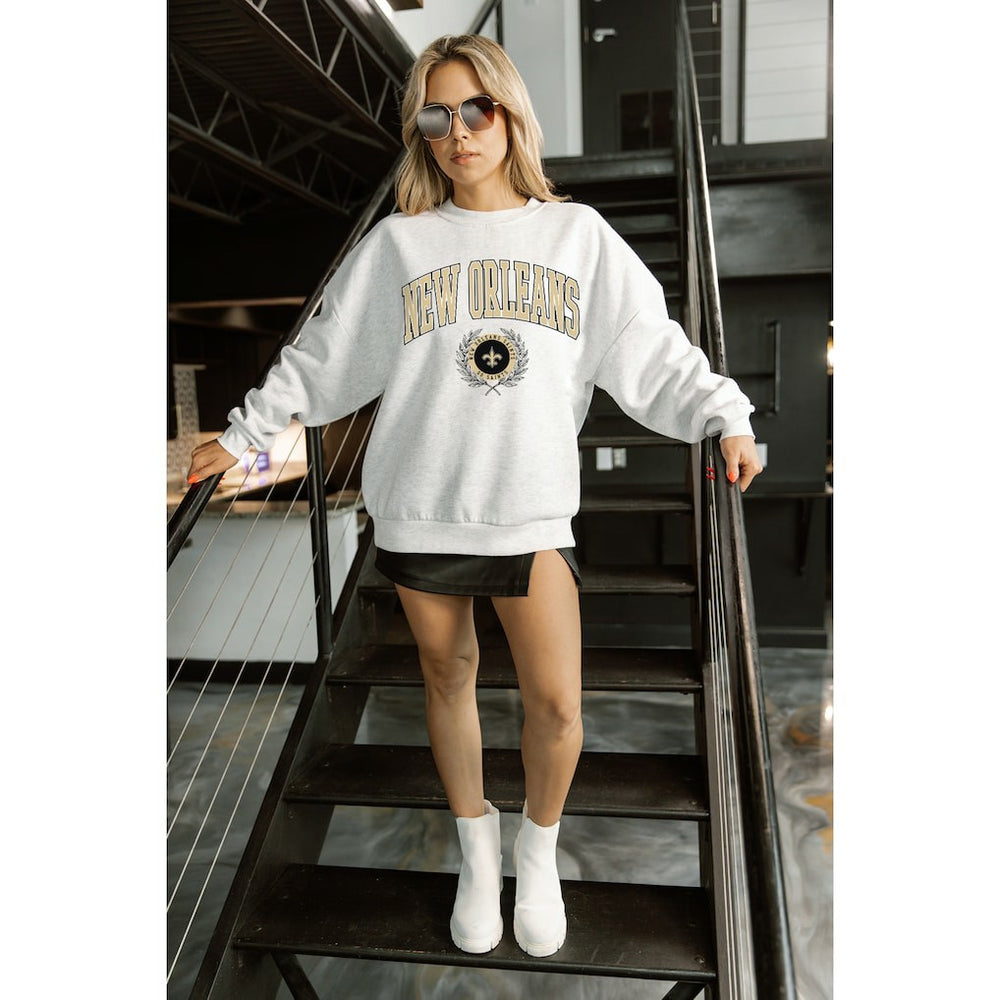 New Orleans Saints Gameday Couture Women's Traditional Logo Oversized Premium Fleece Pullover Sweatshirt - Ash Pullover