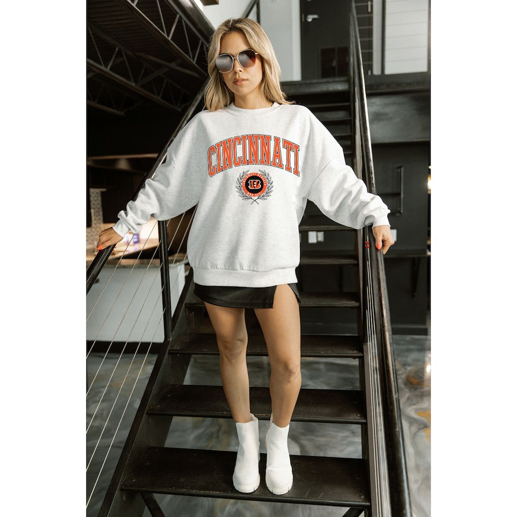 Cincinnati Bengals Gameday Couture Women's Traditional Logo Oversized Premium Fleece Pullover Sweatshirt - Ash Pullover