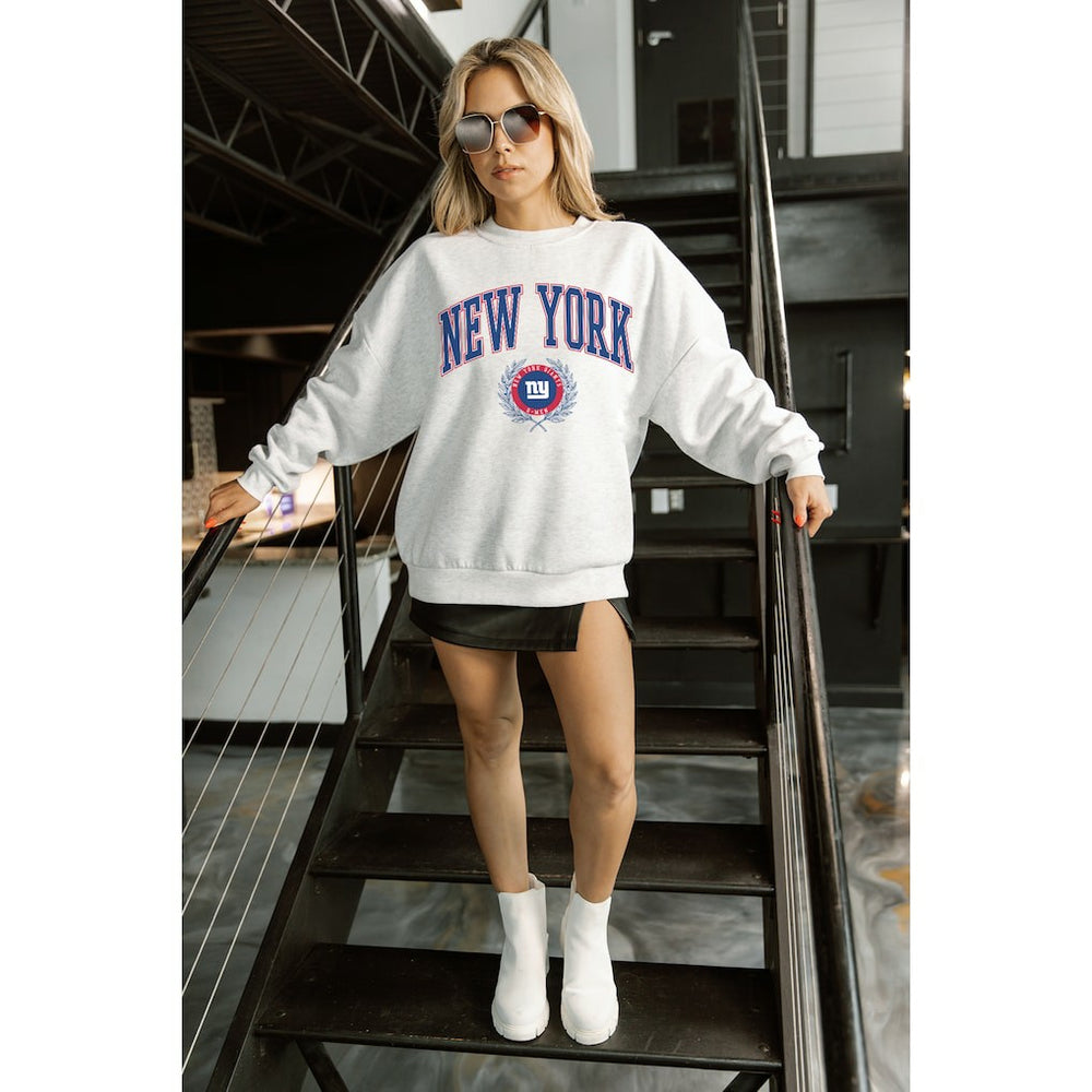 New York Giants Gameday Couture Women's Traditional Logo Oversized Premium Fleece Pullover Sweatshirt - Ash Pullover