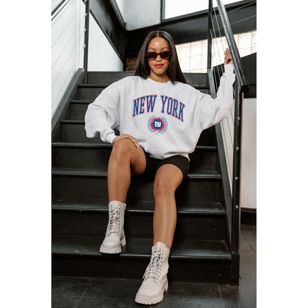 New York Giants Gameday Couture Women's Traditional Logo Oversized Premium Fleece Pullover Sweatshirt - Ash Pullover
