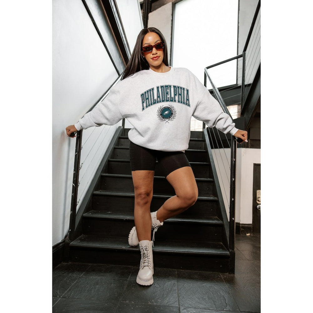 Philadelphia Eagles Gameday Couture Women's Traditional Logo Oversized Premium Fleece Pullover Sweatshirt - Ash Pullover
