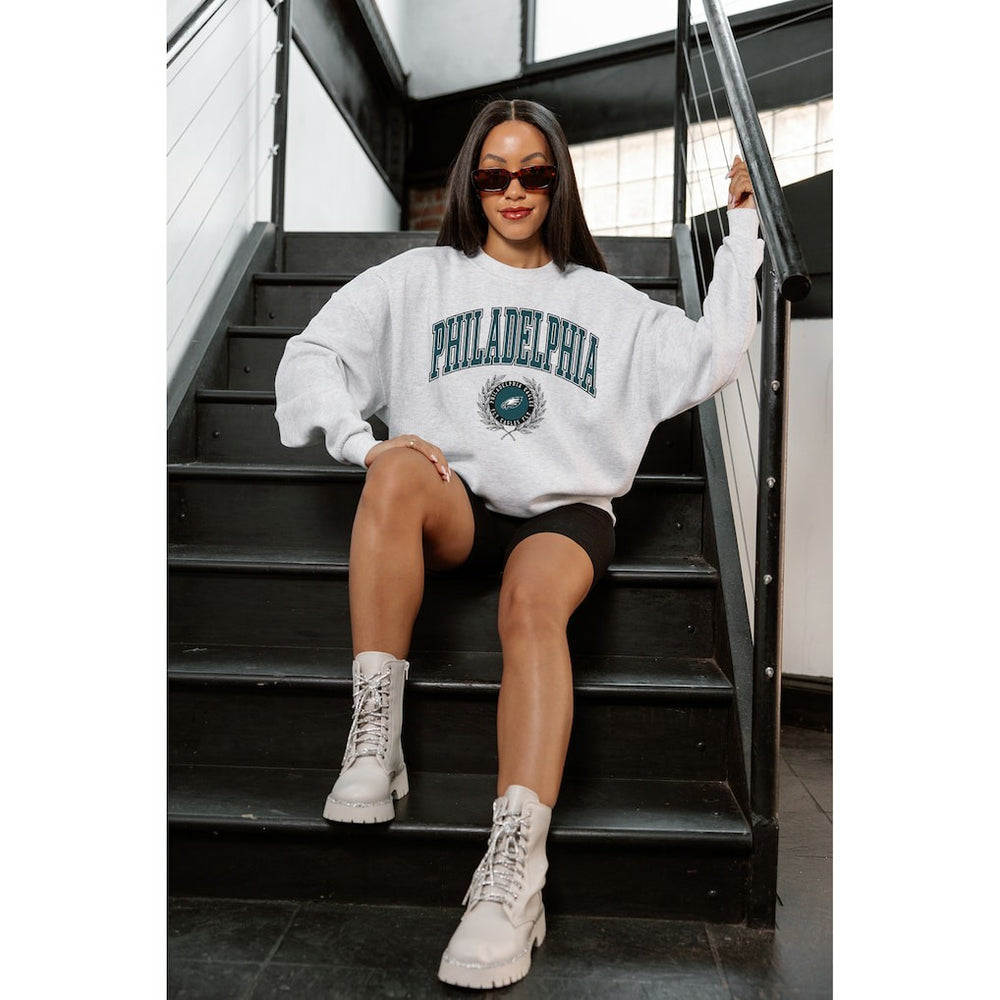 Philadelphia Eagles Gameday Couture Women's Traditional Logo Oversized Premium Fleece Pullover Sweatshirt - Ash Pullover