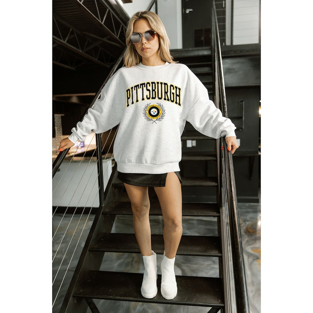Pittsburgh Steelers Gameday Couture Women's Traditional Logo Oversized Premium Fleece Pullover Sweatshirt - Ash Pullover