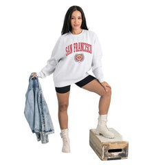 San Francisco 49ers Gameday Couture Women's Traditional Logo Oversized Premium Fleece Pullover Sweatshirt - Ash Pullover