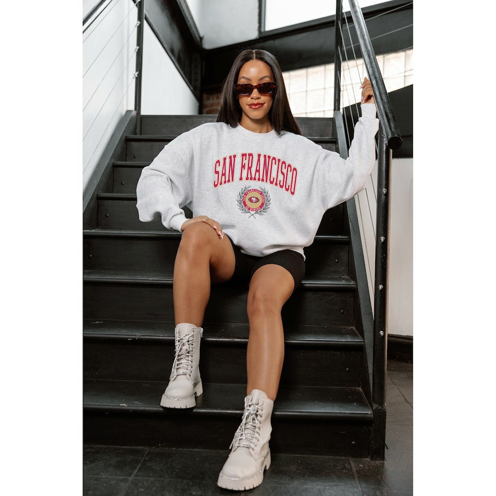 San Francisco 49ers Gameday Couture Women's Traditional Logo Oversized Premium Fleece Pullover Sweatshirt - Ash Pullover
