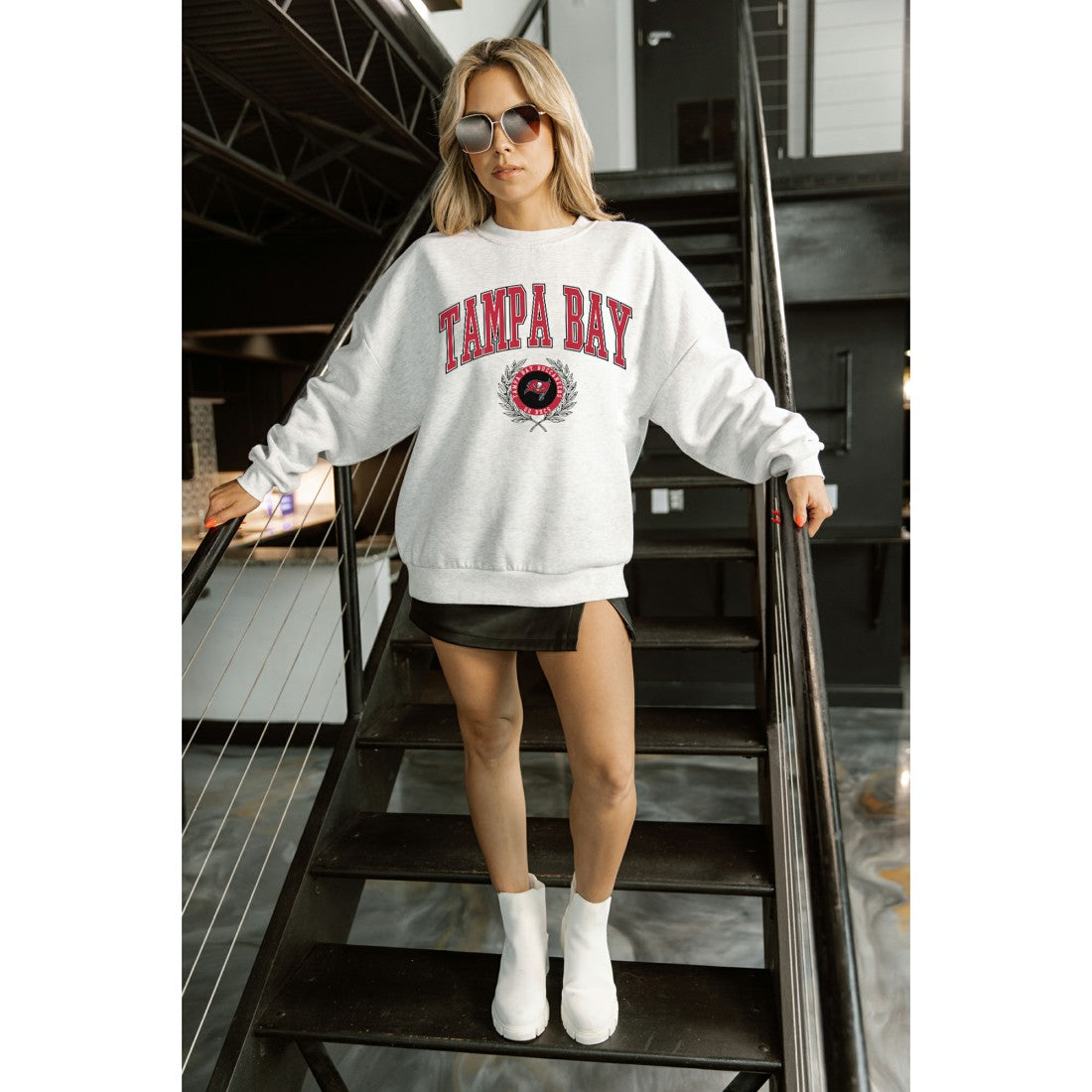 Tampa Bay Buccaneers Gameday Couture Women's Traditional Logo Oversized Premium Fleece Pullover Sweatshirt - Ash Pullover
