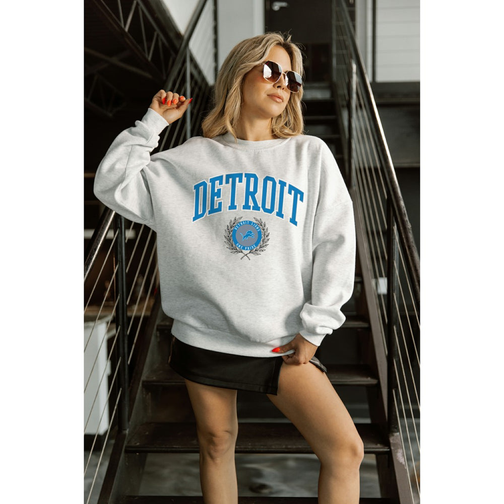 Detroit Lions Gameday Couture Women's Traditional Logo Oversized Premium Fleece Pullover Sweatshirt - Ash Pullover