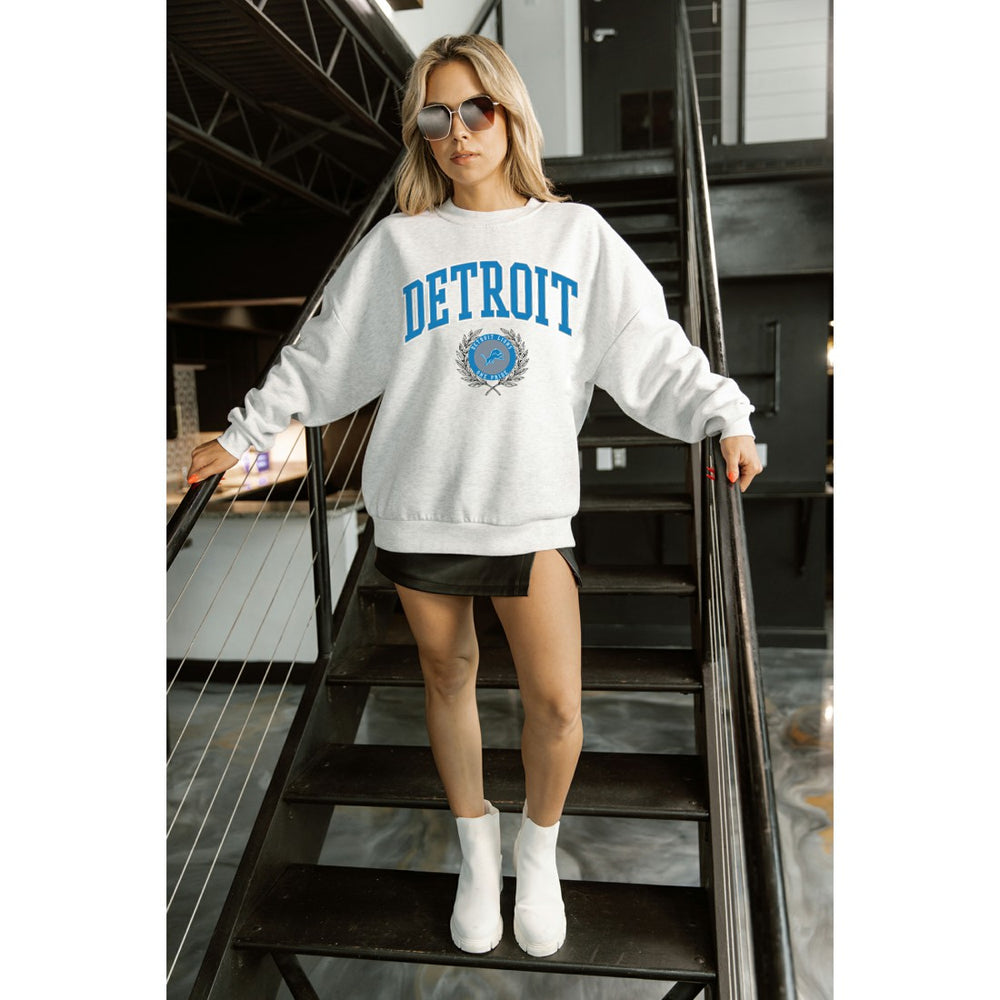 Detroit Lions Gameday Couture Women's Traditional Logo Oversized Premium Fleece Pullover Sweatshirt - Ash Pullover