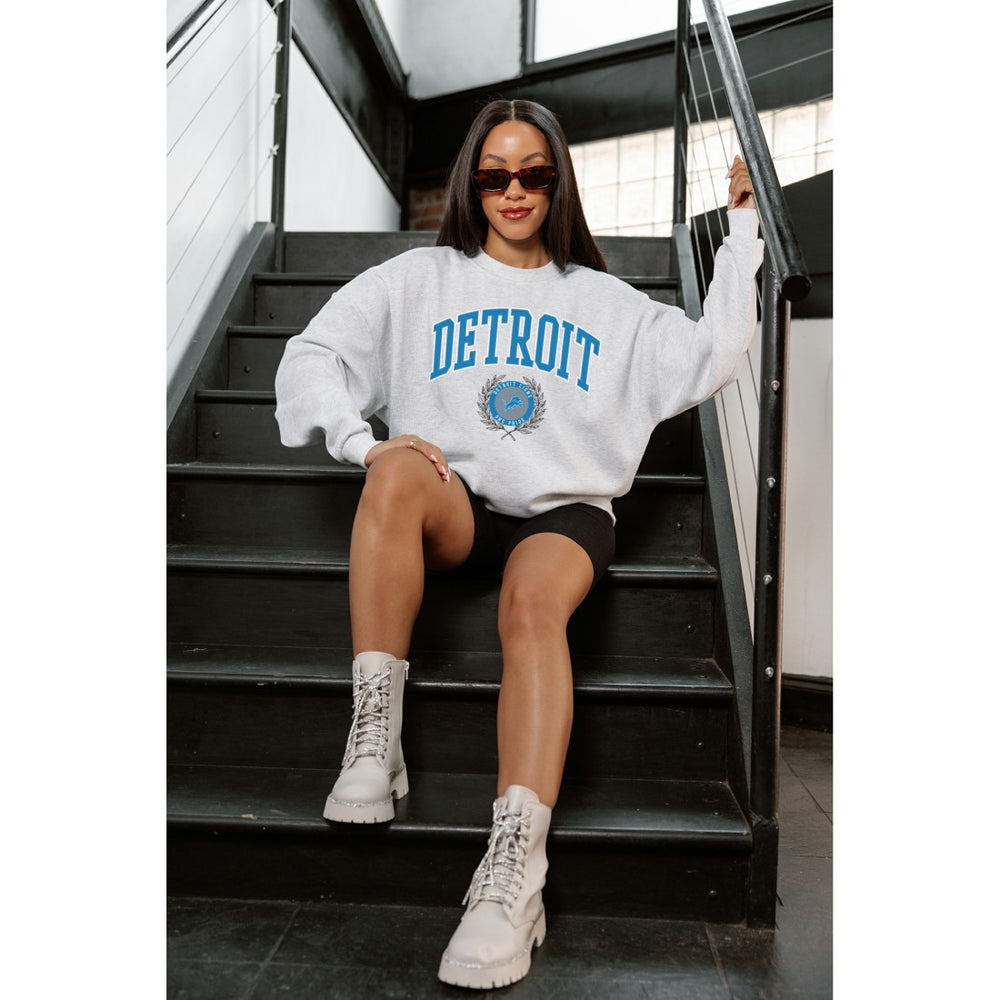 Detroit Lions Gameday Couture Women's Traditional Logo Oversized Premium Fleece Pullover Sweatshirt - Ash Pullover