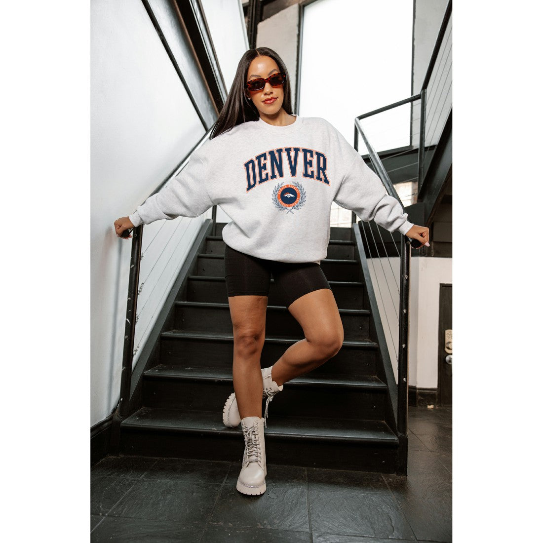 Denver Broncos Gameday Couture Women's Traditional Logo Oversized Premium Fleece Pullover Sweatshirt - Ash Pullover