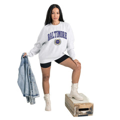 Baltimore Ravens Gameday Couture Women's Traditional Logo Oversized Premium Fleece Pullover Sweatshirt - Ash Pullover