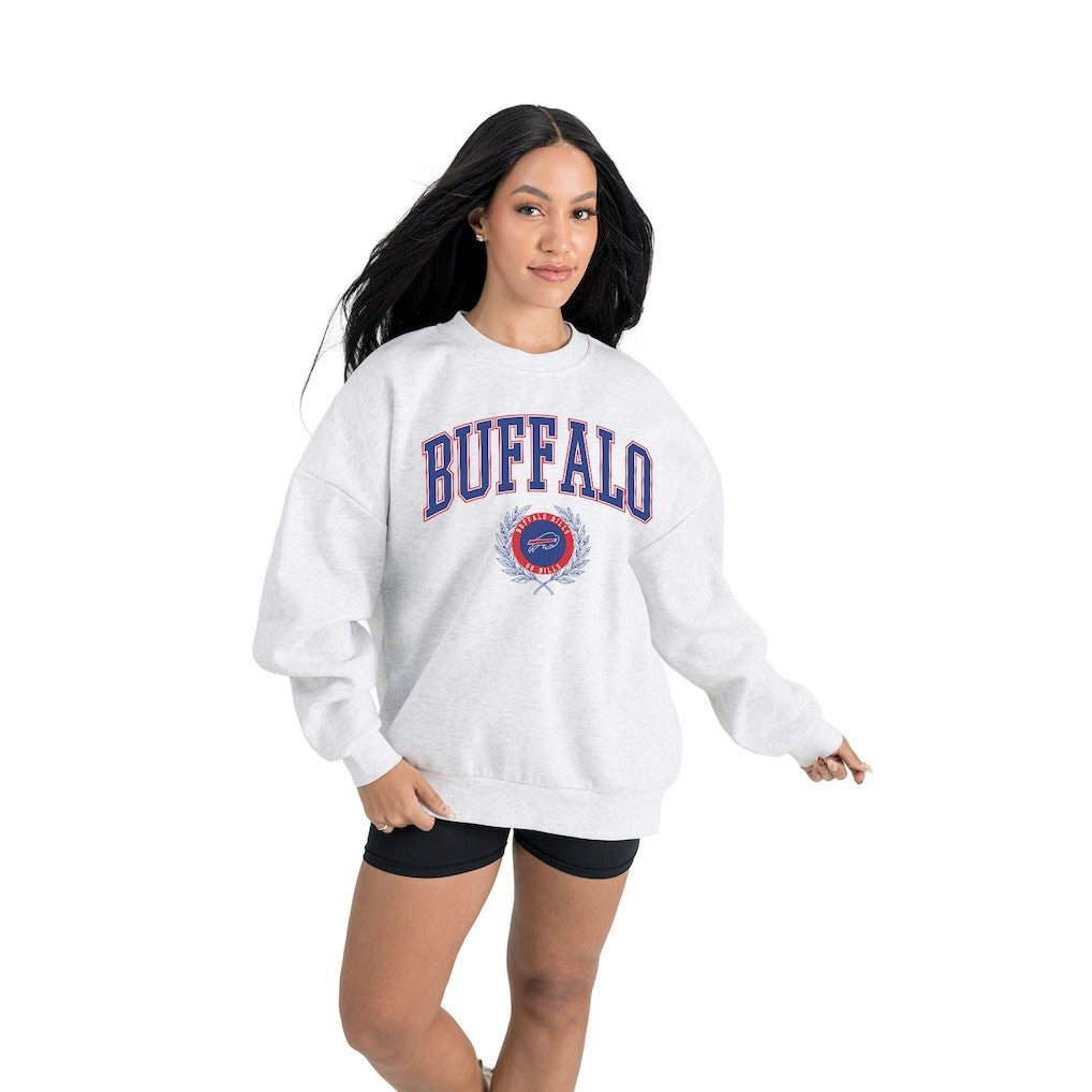 Buffalo Bills Gameday Couture Women's Traditional Logo Oversized Premium Fleece Pullover Sweatshirt - Ash Pullover
