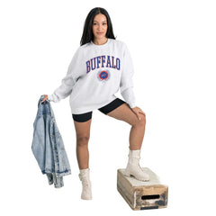 Buffalo Bills Gameday Couture Women's Traditional Logo Oversized Premium Fleece Pullover Sweatshirt - Ash Pullover