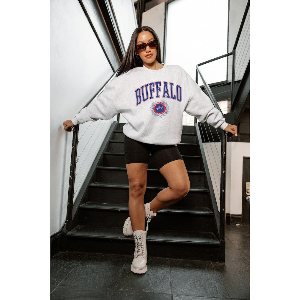 Buffalo Bills Gameday Couture Women's Traditional Logo Oversized Premium Fleece Pullover Sweatshirt - Ash Pullover